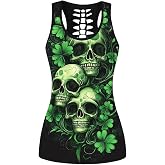 Sister Amy Women's Skull Print Hollow Out T-Shirt Crew Neck Plus Size Tank Top