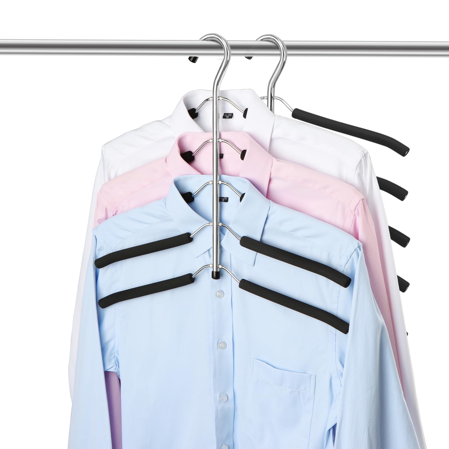 ZriEy 2 PCS Multi Layers Space Saver Hangers with EVA Sponge for Jacket, Coat, Sweater, Trousers, Shirt, T-Shirt, Black