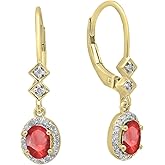 Dazzlingrock Collection 6X4mm Each Oval Lab Created Gemstone & Round Natural Diamond Women Drop Earrings, 10K Yellow Real Solid Gold