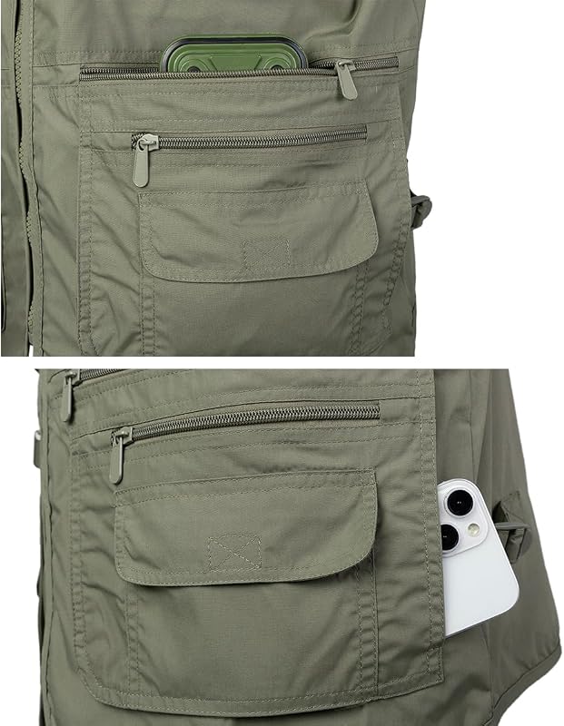 Herren Anglerweste Outdoor Weste mit Vielen Taschen Schnelltrocknend Sommerweste Funktionsweste Jagdweste Safari Fotografie Hundesport Weste, Grün, L — Foto 6 von 7
