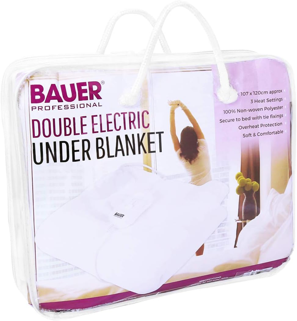 Bauer Professional Bauer 39060 Electric Heated Under Blanket/Double Bed Size/Secure Tie Fittings/Overheat Protection/3 Heat Settings