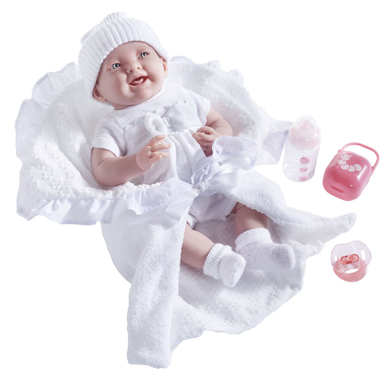JC Toys 18786 Doll Soft Body La Newborn in White Bunting and Accessories, 15.5"