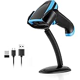 Barcode Scanner Onewscan Wireless 1D Laser Bar Code Scanners with Stand 2.4G Wireless &amp; USB Wired Connection Plug and Play Handheld Bar Code Reader