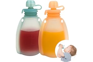 Little Rawr Refillable Baby Food Pouches,Reusable Pouches for Babies/Toddlers/Kids,Apple Sauce Pouches for Kids, Silicone Squeezy Baby Food Yummy Pouchs,BPA-Free,Washable Freezer, 4oz, 2 Pack