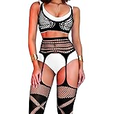 EHSUYAB Rave Outfits For Women, Fishnet Bodysuit Glow Party Club, Dancer Stockings Fishnets Lingerie Sheer Jumpsuit Festival