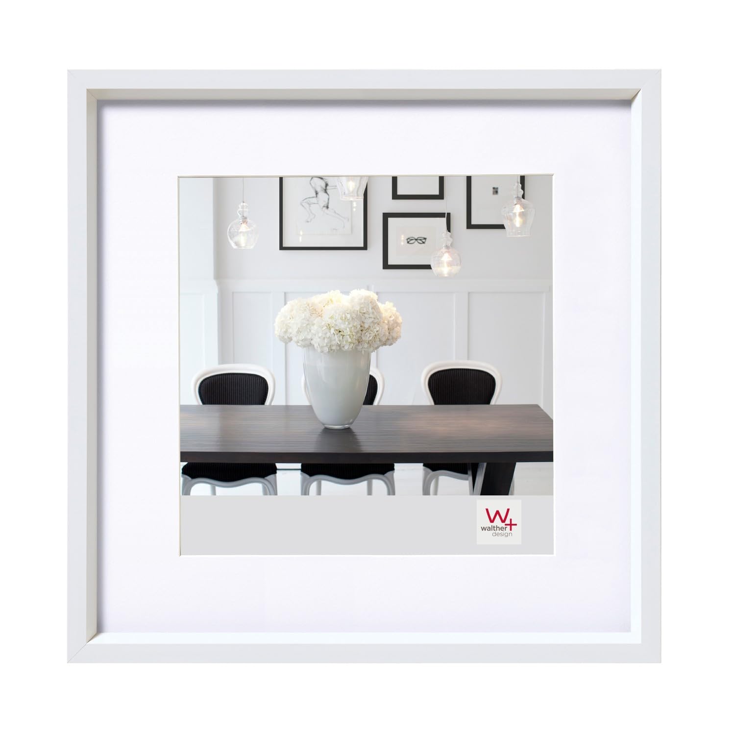 walther design Picture Frame White 20 x 20 cm with PassepArtout, Steel Style Plastic Frame ES220W