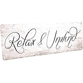 Homebody Accents – “Relax & Unwind” 6x16” Metal Sign, Rustic Wall Art for Cabins, Beach House- Funny Laundry & Bathroom Signs, Cozy Decor, Made in USA