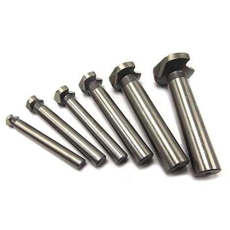 Generic 20500um : 1PC Three Blade Round Shank Chamfer Countersink Set 3 Flute HSS4241 Chamfering Bit Set Chamfering Cutter wood manual hand drill