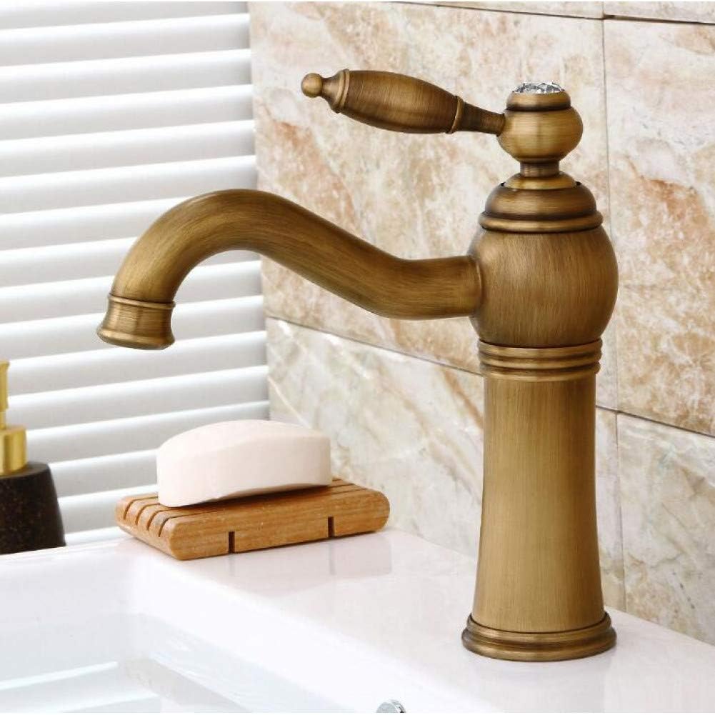 GGStudy Wasserhahn Antik Messing – Einhebel, Einloch, Bauernhaus-Design, Für Waschbecken, Mit Pop-Up-Ablauf