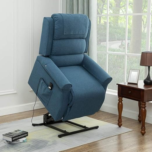 Amazon Com Lansen Furniture Electric Power Lift Recliner Chair Traditional Comfortable Brushed Linen Fabric Lounge For Elderly Gift Nursing Home Equipment Blue Kitchen Dining