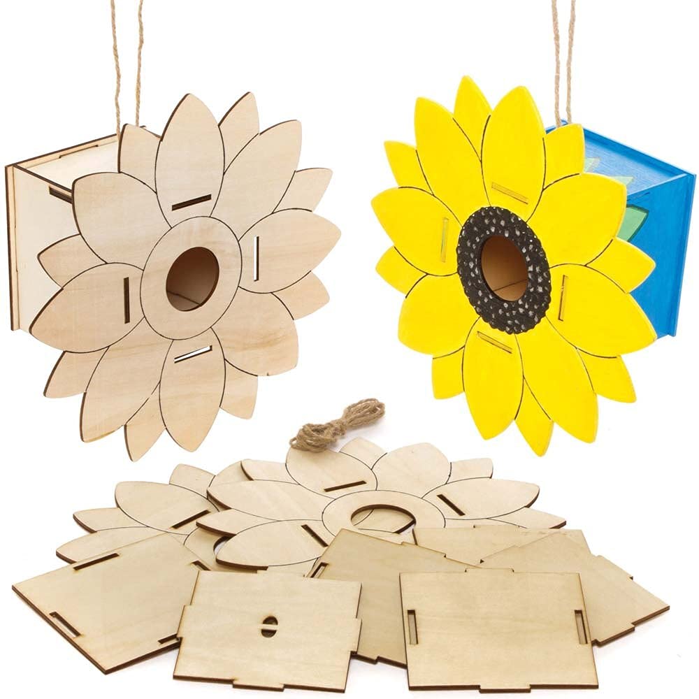Baker Ross FE192 Sunflower Wooden Bird House Kits, Pack of 2