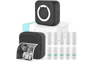 HUIJUTCHEN Mini Sticker Printer - Mini Pocket Printer for iPhone Thermal Printer with 10 Rolls Thermal Paper for Journal, Mem
