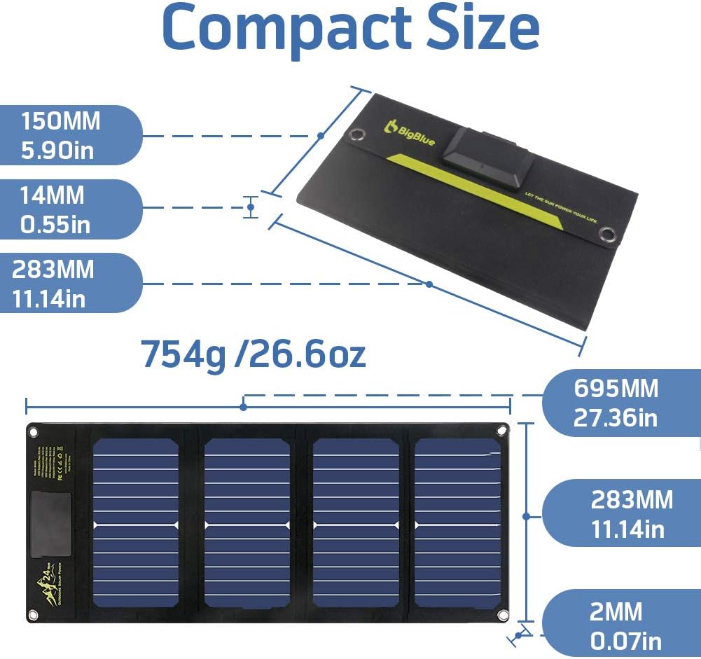 Slim Solar Phone Charger BigBlue 24W Portable Solar Charger with 3 USB Ports(5V/4A Max Total) for Camping, Foldable SunPower Solar Panel for iPhone 11/Xs/X/8/7, iPad, Samsung Galaxy, Google Pixel etc.: Home Audio & Theater