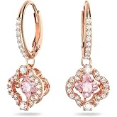 Swarovski Una Pierced Earrings with Clear Crystal Pav&eacute; Surrounding a Pink Stone on a Rose-Gold Tone Finished Setting