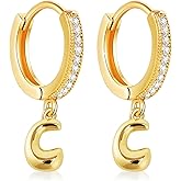 18K Gold Filled Initial Dangle Hoop Earrings for Women, 1 Pair CZ Hypoallergenic Alphabet Letter A-Z Drop Dangle Dainty Gold Earrings, Small Huggie Hoop Earrings with Cubic Zirconia Gifts Jewelry