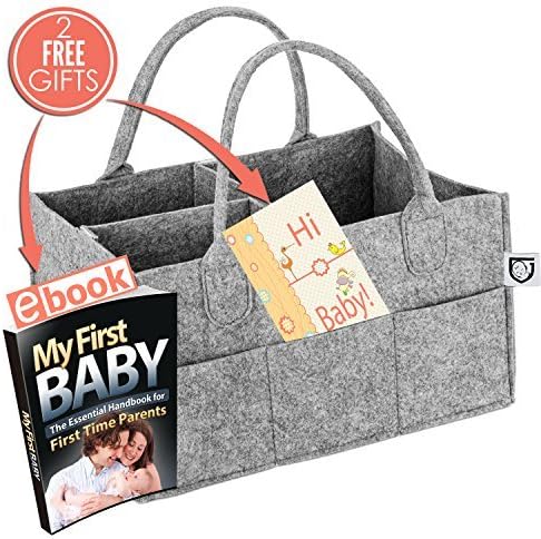 Baby Diaper Caddy Portable Organizer Storage Basket - Customizable Compartments to Carry More Items - Durable and Lightweight Nursery Travel Bin - Free Baby Shower Gifts Postcard is Included!