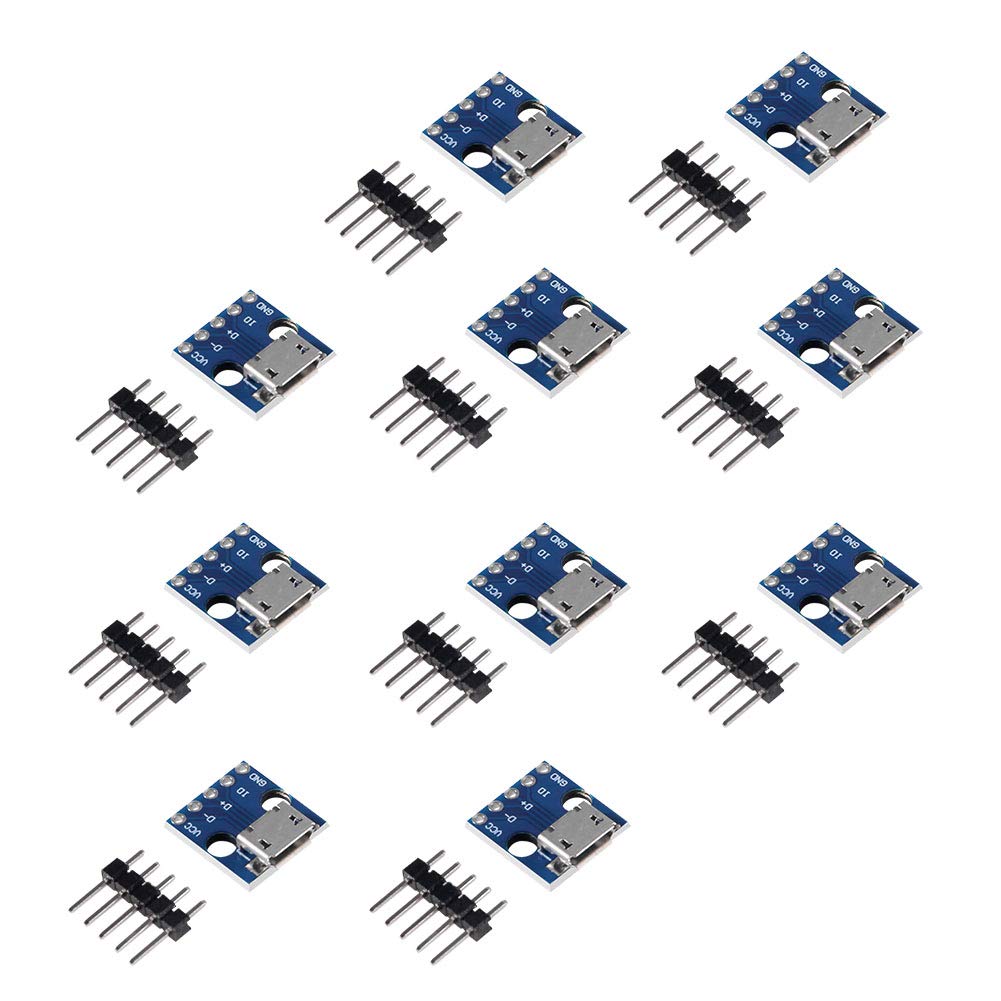 Dealikee 10pcs Female Micro USB to DIP 5-Pin Pinboard 2.54mm Micro USB Type Interface Power Adapter Board 5V Breakout Module