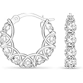 LeCalla 925 Sterling Silver Cubic Zirconia Hoop Earrings | Silver Small Chunky CZ Hoop Earrings | Hypoallergenic Round Click-Top Earring Hoops for Women