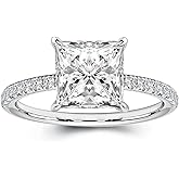 RODIFFY 2 Carat Princess Cut Moissanite Engagement Ring for Women, Lab-Created D Color VVS1 S925 Silver Solitaire Ring, Classic Bridal Jewelry Gift
