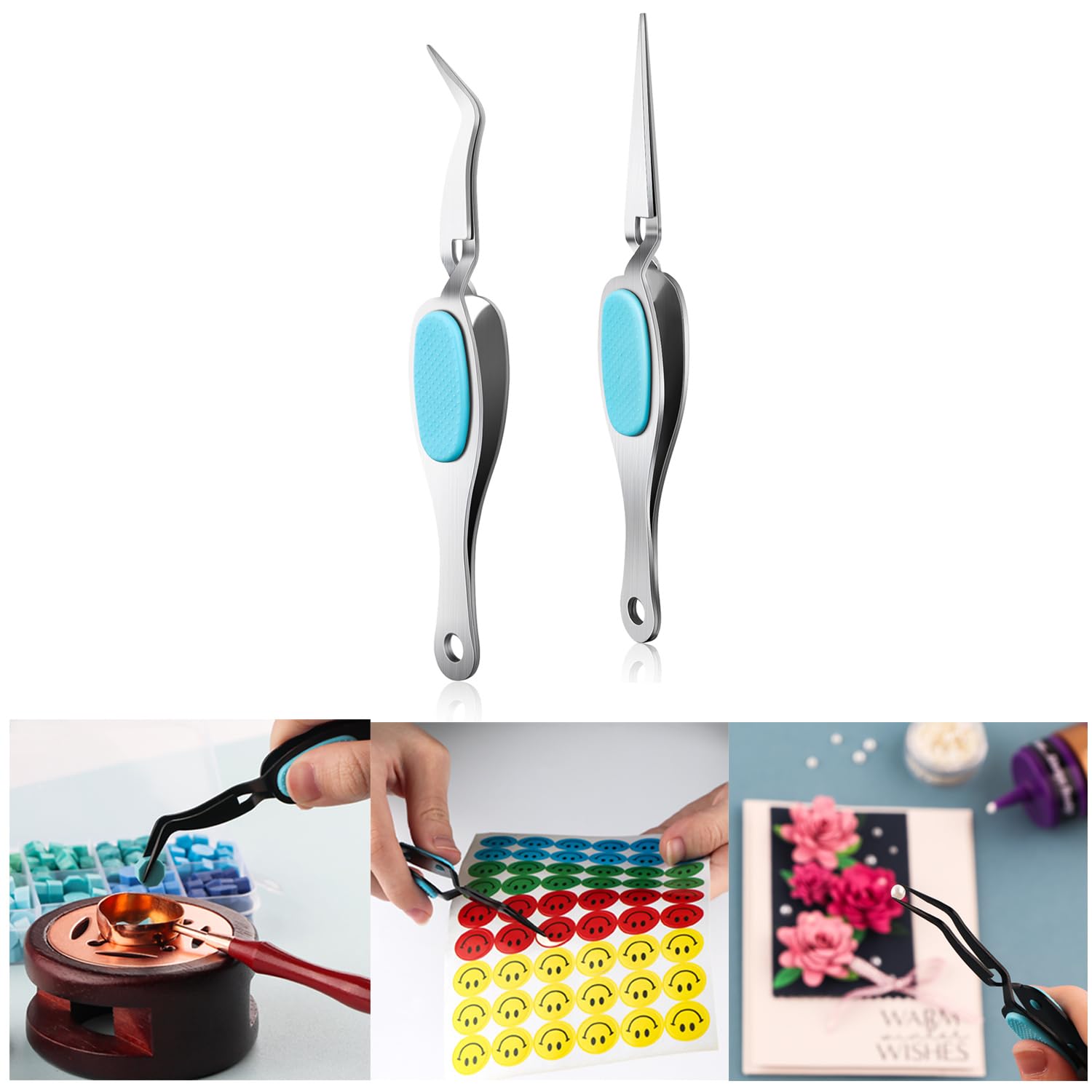 OTCRAFT 2Pcs Reverse Tweezers Craft Tweezers Crossing Lock Tweezers Reverse Grip Precision Curved Bent Straight Tweezers Fine Tip for DIY Craft Rhinestones, and Small Embellishments