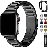 Fullmosa Metal Band with Case for Apple Watch 41/40/38/46/49/45/44/42mm | Fits iWatch Series 11 10 9 8 7 6 5 4 SE3 2 1, Ultra4/3/2/1,Stainless Steel Strap for Men Women Professional Office Black