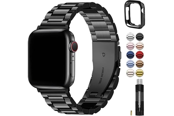 Fullmosa Compatible with Apple Watch Band 45mm 44mm 42mm 46mm 49mm 41mm 40mm 38mm, Stainless Steel Band with Case for iwatch