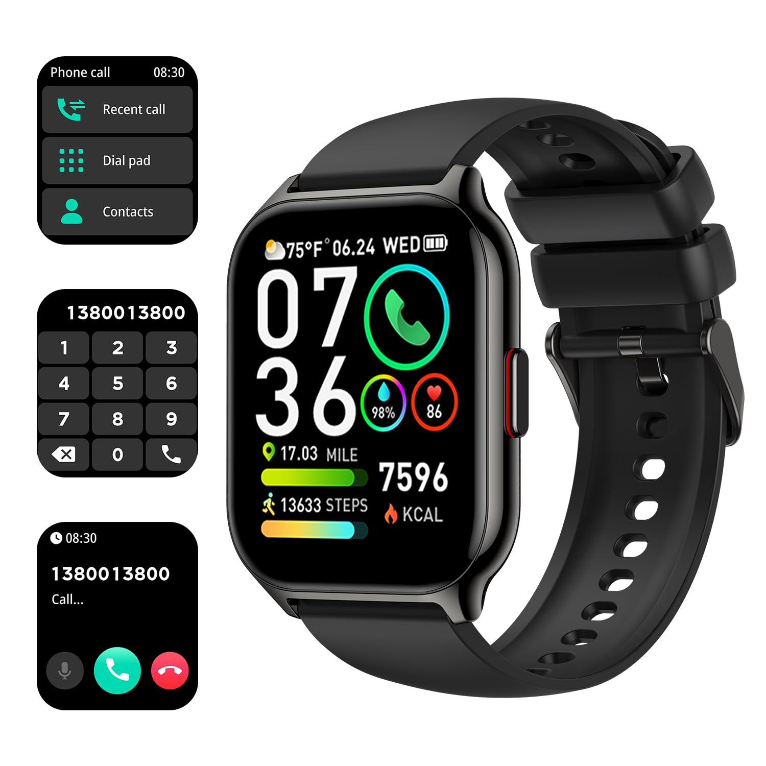 SKG Smartwatch Men Women Fitness Tracker with Phone Function/Message Reminder, 1.95 Inch Watches Men's Fitness Watch Sleep Monitor, Sports Watch 120+ Sports Modes IP68 Waterproof, V7 2024 New Model,