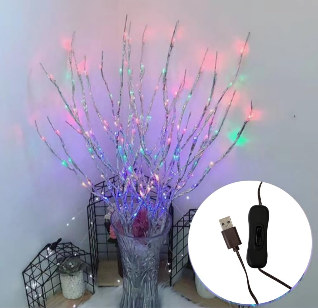 Ulalaza 77cm 6 Branches 120 LED Bulbs Twig Lamp USB Operated LED Lighted Willow Branches Vase Fillers Use for Christmas Home Party Decoration Indoor Outdoor
