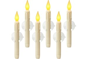 Meigic 6 Pcs Sensor Dawn to Dusk Window Candles, Flickering Battery Candles for Windows, Ultra Bright Fake Candle Lights with Suction Cup, Led Candlesticks for Xmas Home Decor, Warm Yellow Light