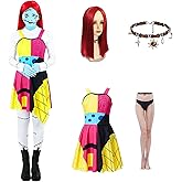 ZZXIAOJIE Halloween Costume Women Christmas Dresses Halloween Cosplay Adult Outfit with Accessory Wig Necklace Tights