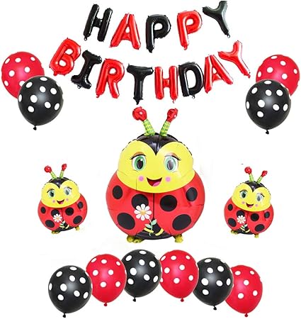 Amazon てんとう虫バルーンセット Happy Birthday バルーンバナー アルミホイルバルーンとラテックスバルーン ベビーシャワー 子供 誕生日パーティーデコレーション用品 風船 バルーン おもちゃ