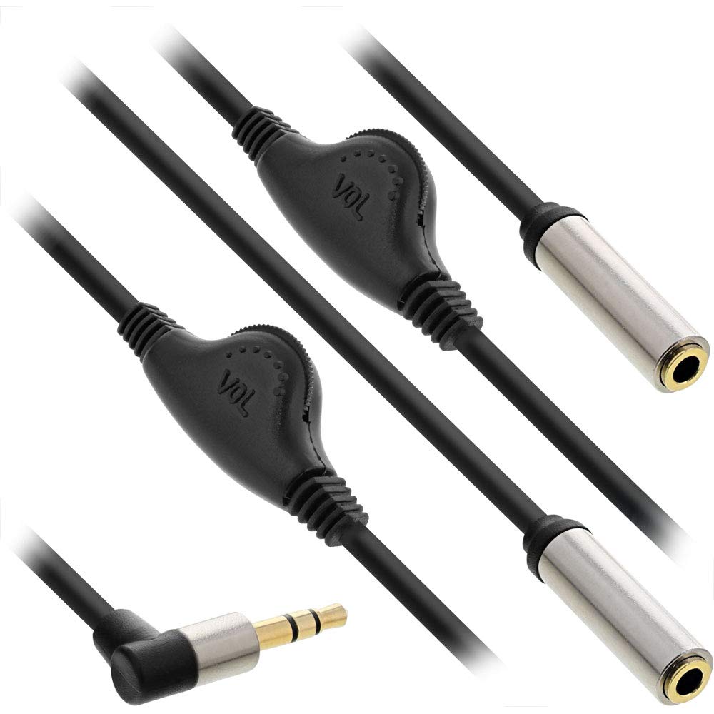 InLine 99253A Slim Audio Y-Cable Jack 3.5 mm ST to 2x Jack BU, with Volume Control, 0.25 m