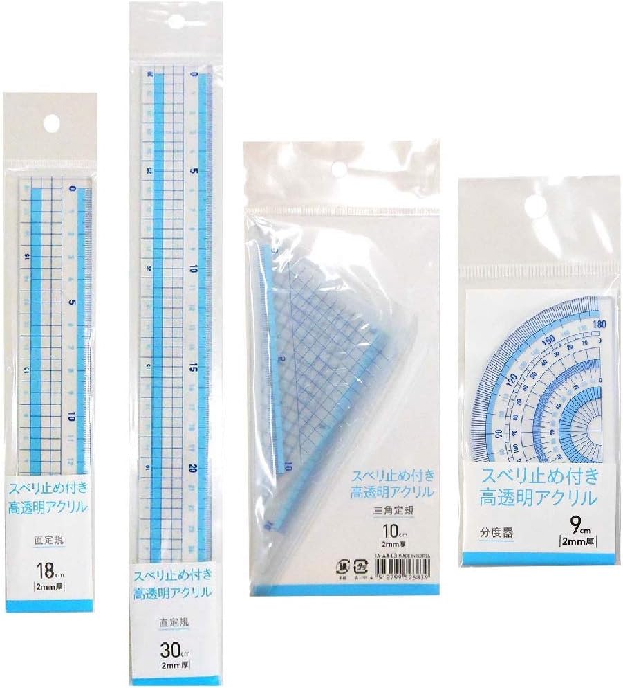 Amazon エヒメ紙工 アックスコーポレーション 定規 分度器セット アクリル製 すべり止め付き 2mm厚 Ia Aj S 分度器 文房具 オフィス用品