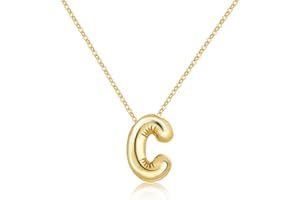 Rhinelife Letter Necklace Bubble Initial Pendant Necklaces for Women Girl Cute Alphabet 14K Gold Plated Design Balloon Puffy Name Personalized Teen Jewelry