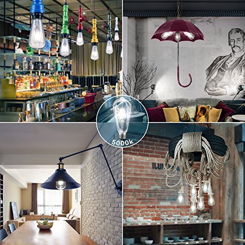 LED Edison Light Bulbs 60W Equivalent Halogen Replacement Dimmable E26 Base Vintage Filament Pendant Light Bulbs 5000K Daylight White 6W Antique Commercial Island Light Bulbs 600lm 6 Pack by COOWOO - Thumbnail 6