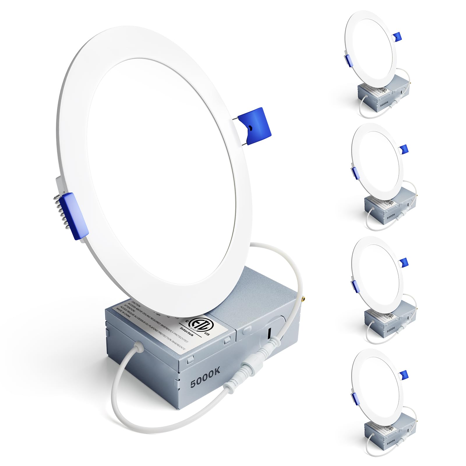 Photo 1 of Ensenior 4 Pack 6 Inch LED Recessed Light, Dimmable, 5000K Daylight, 1050LM High Brightness, 12W 120V, Damp Rated, Ultra-Thin Canless Wafer Ceiling Light - ETL & FCC & IC