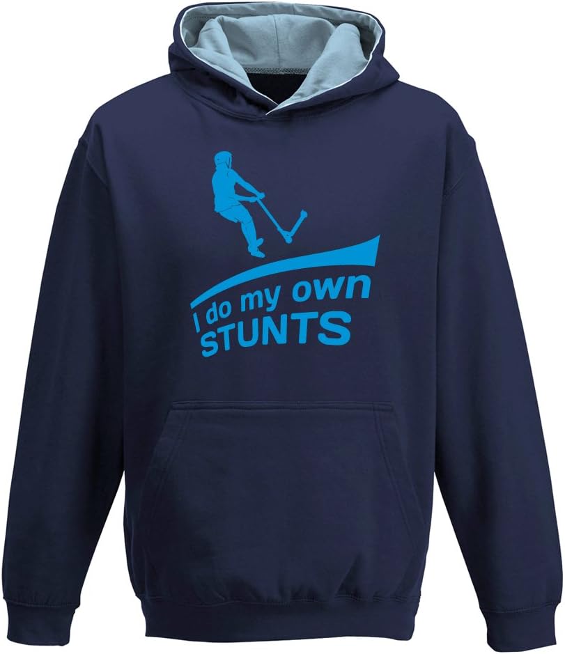 I DO My own Stunts, Two-Tone Hoody, Push, Kick, Stunt Scooter, Extreme Sports, Childrens Kids Boys Girls Hoodie