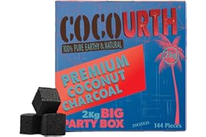 CocoUrth 100% Natural Hookah Coconut Shell Charcoal Cube 25x25x25mm 144 PCS Electric Burner Briquettes Used Also for Cooking, Grilling, Barbecuing, Incense Narguile Coal (2kg)