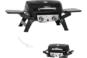 Royal Gourmet GT2005 2 Burner Portable Propane Gas Grill with Foldable Side Tables & Foldable Support Legs, Tabletop Gas Grill with Warming Rack for Outdoor Cooking & Grilling, Black