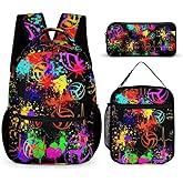 Volleyball Backpack with Lunch Box & Pencil Case for Kids Girls Boys School, 16 Inch Cool Volleyball Bookbag, School Backpack for Students Children, sustainable, Lightweight, Large Capacity