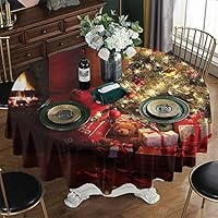 KFUTMD Wrinkle Free Round Tablecloths New Year Xmas Trees Table Cloth for Picnic Diameter 60"