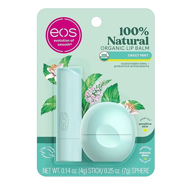EOS, 100% NATURAL SHEA LIP BALM, SWEET MINT, 2 PACK, 0.39 OZ (11 G)