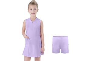 Bezioner Girls Tennis Dress with Shorts Pockets A-Line Golf Outfits Zipper Workout Athletic Dresses Sleeveless Active Dress