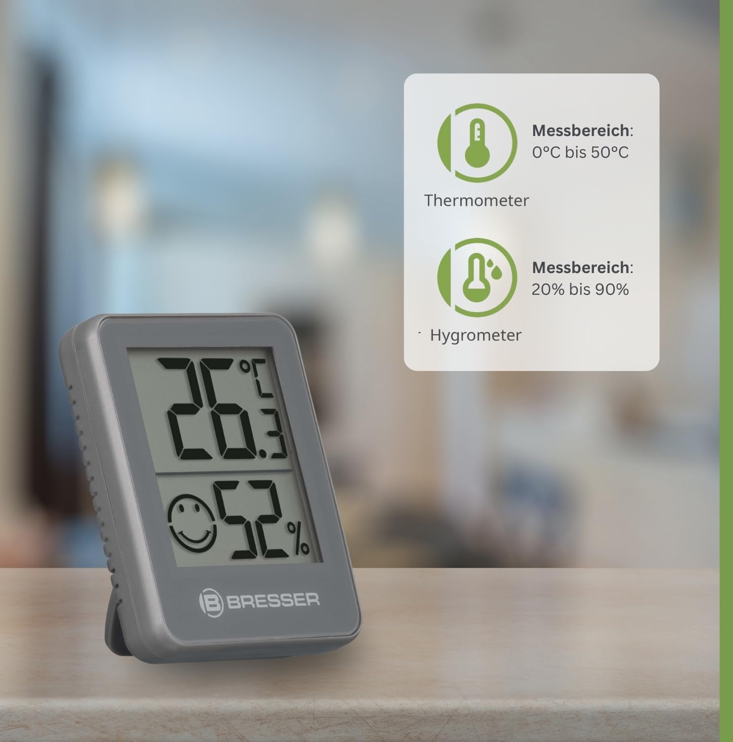 Bresser 6er Set Thermometer Hygrometer - Digitales Raumthermometer für Kontrolle Innenraum Luftfeuchtigkeit, Kühlschrankgeeignet, Wandmontage und Magnet, Schimmelvorbeugung - Indikator Smiley, Grau 7