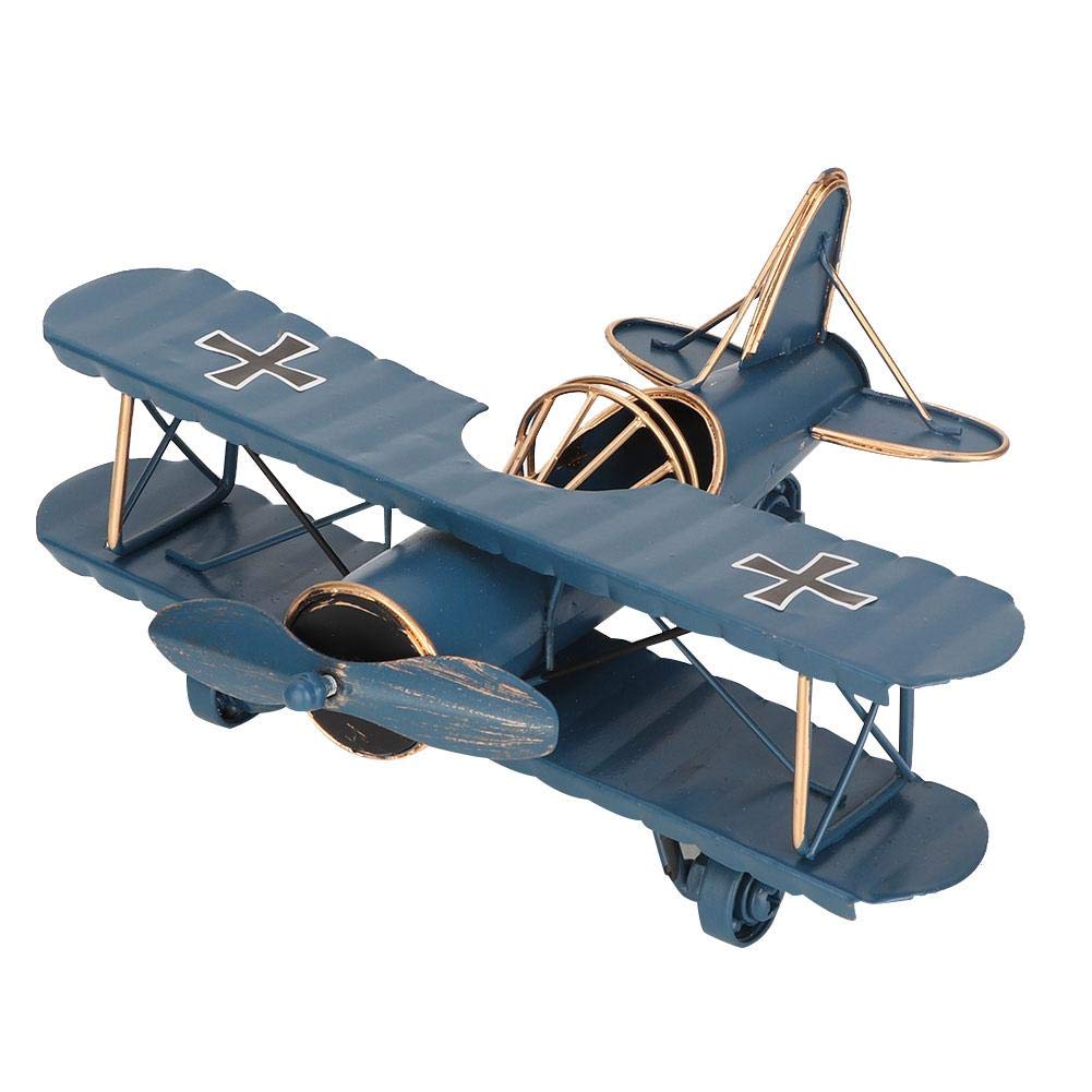 Airplane Model, Vintage Iron Decorative Aircraft Biplane Pendant Toys for Photo Props, Desktop(Blue)