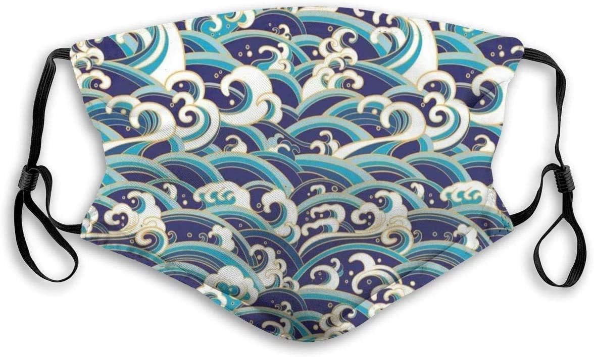 Ocean Waves Pattern with Foam and Splashes 3D Print Face Mask with Carbon Filters Windproof for Pollution