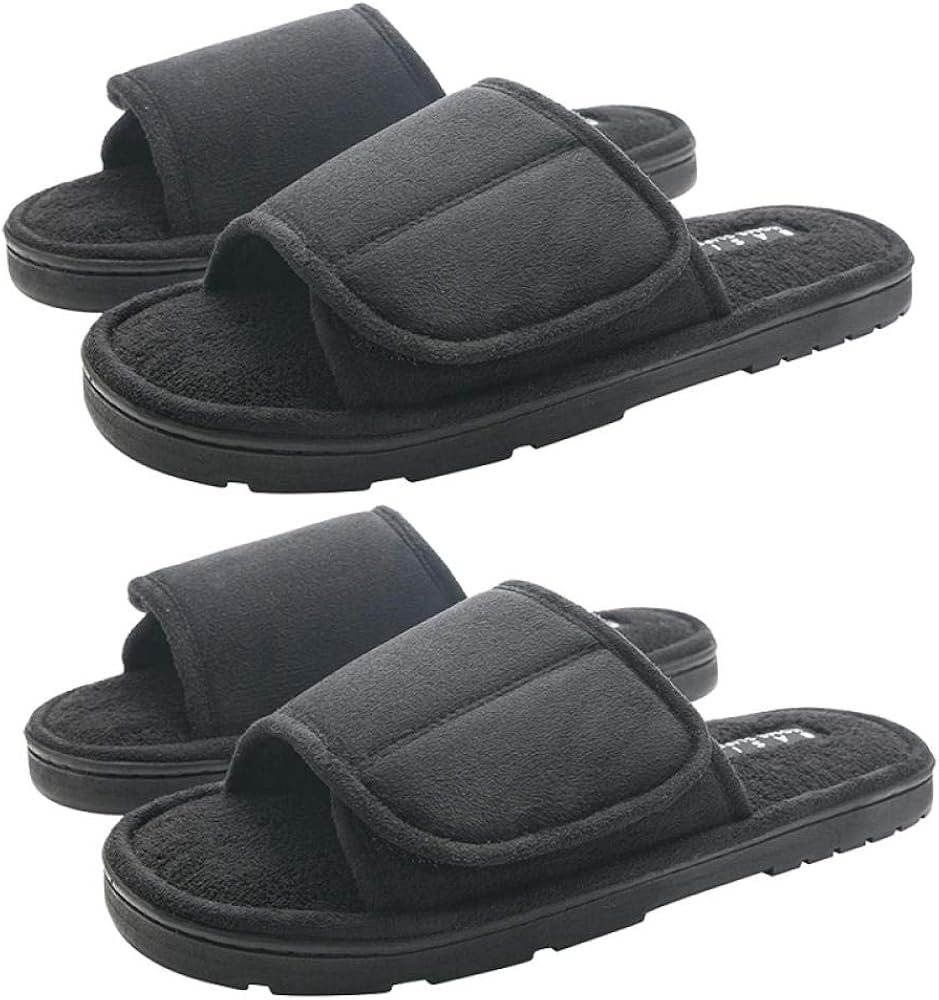 QFYD FDEYL Men's Memory Foam Diabetic Slippers, Men's plus size Velcro cotton slippers, warm and