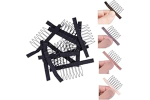 YANTAISIYU 24 Pieces Steel Cloth Wig Combs and Clips Set - 7-Teeth Hair Accessories Tools for Making Wigs and Hairpieces (Black)