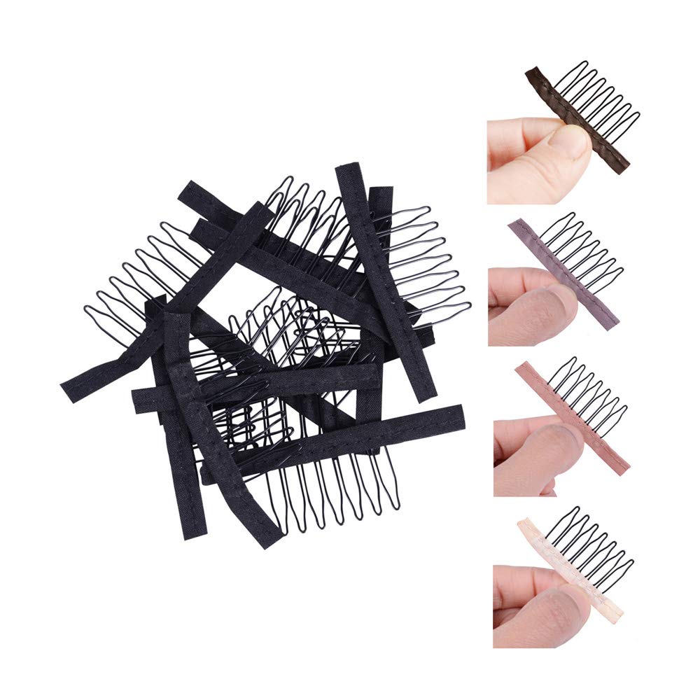 Photo 1 of 24 Pieces Steel Cloth Wig Combs and Clips Set - 7-Teeth Hair Accessories Tools for Making Wigs and Hairpieces (Black)