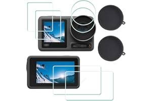 ULBTER Screen Protector for DJI OSMO Action 3 Camera + Lens cap Cover [2+6 Pieces], 0.3mm 9H Hardness Tempered Glass, Anti-Sc